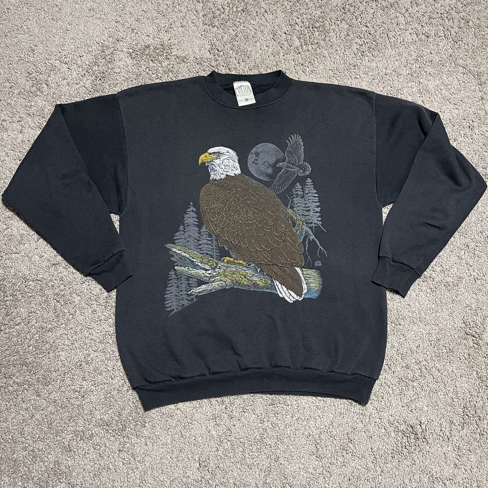 Vintage Eagle Sweatshirt Mens XL Green Bald Wildlife Nature Crewneck 90s Sweater